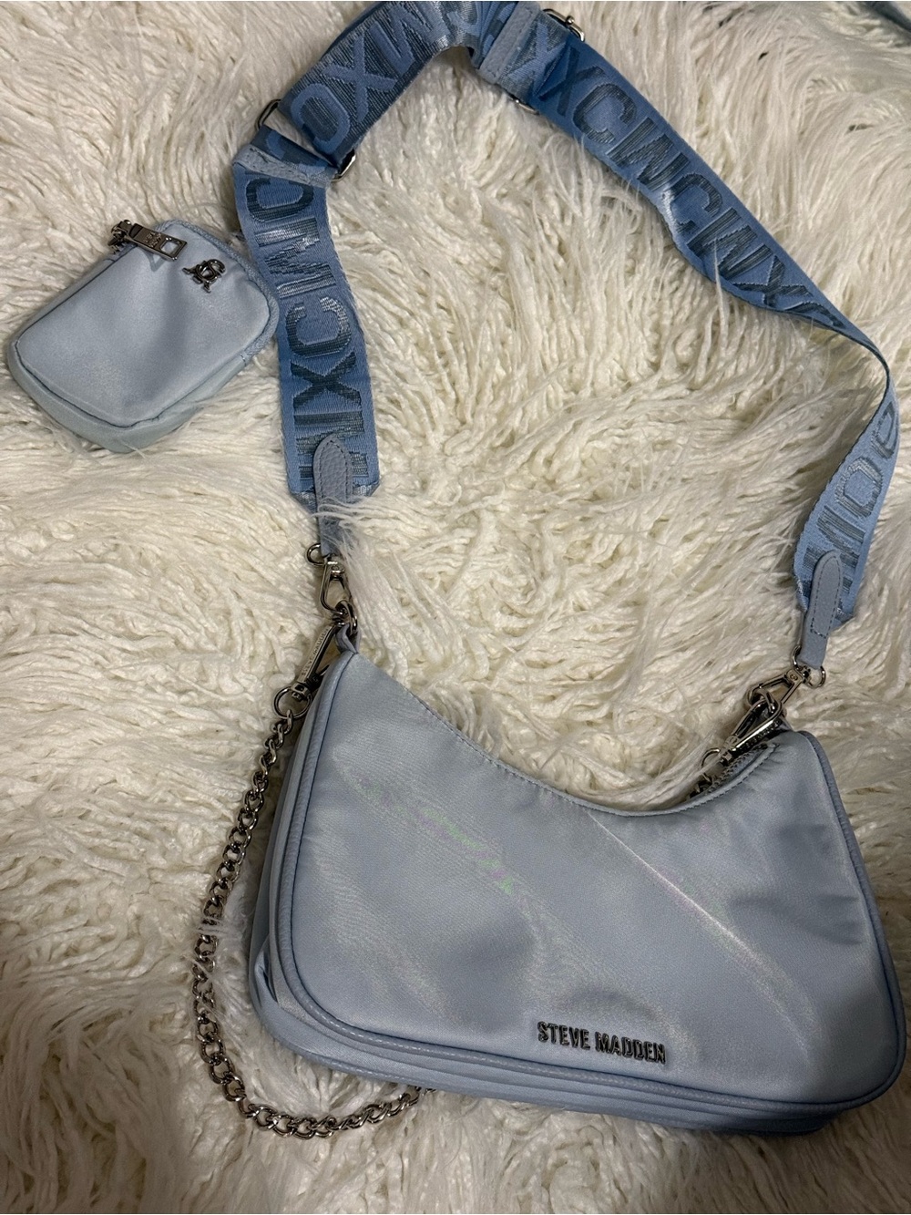 Steve Madden Pale Blue Shoulder Bag with Detachable Logo Strap
